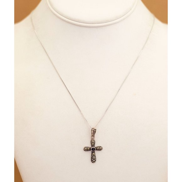Vintage Sterling Silver Brutalist Cross Necklace - U15 - Picture 2 of 3